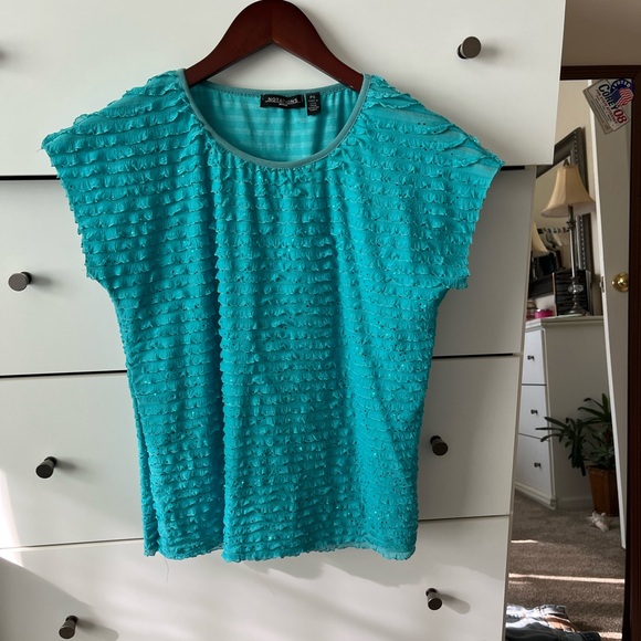 Notations Tops - Notations Turquoise Textured Short Sleeve Top